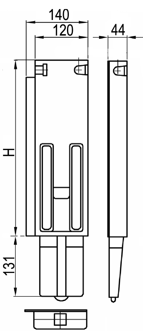 H = 905 mm
Tloušťka bočnice = 30 mm
120 x 44 mm
